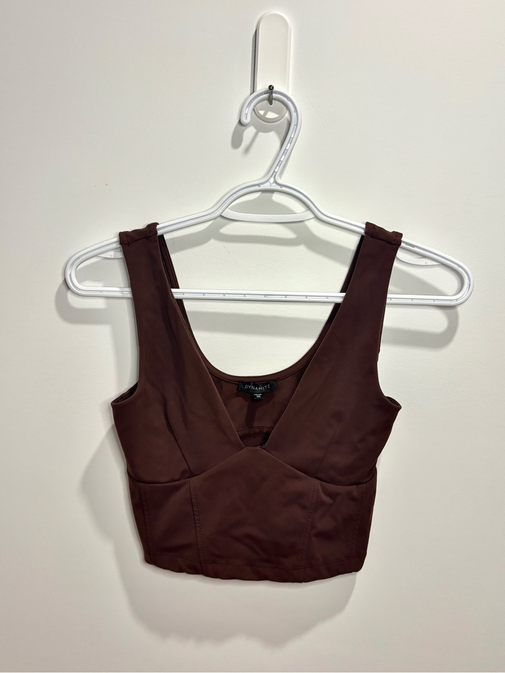 Dynamite Chocolate Brown Deep V Crop Tank XXS